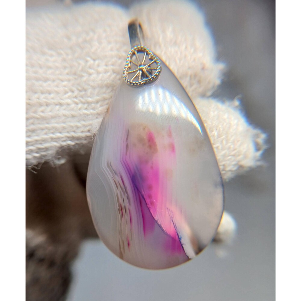 Sterling Silver Banded Agate Teardrop Pendant